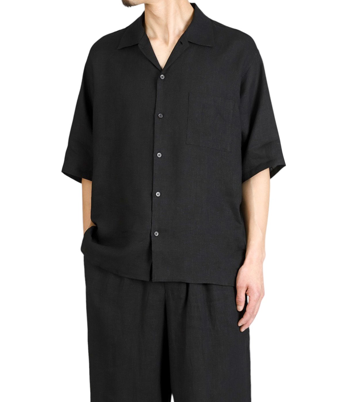 OPEN COLLAR S/S SHIRT - LINEN TROPICAL - | marka(マーカ