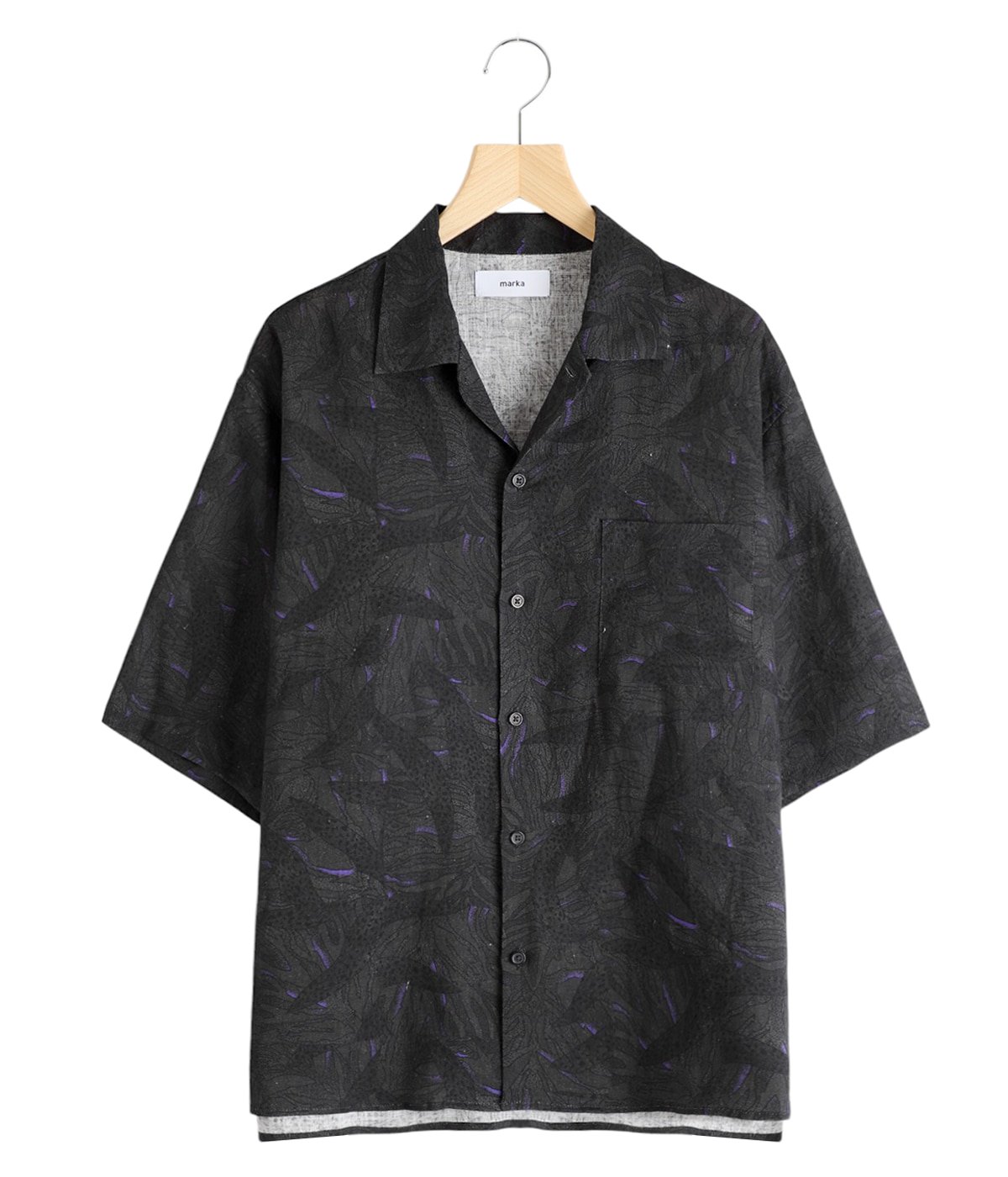 OPEN COLLAR S/S SHIRT - LINEN TROPICAL - | marka(マーカ