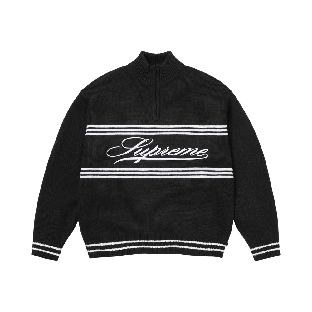 Buy Supreme Script Stripe Half Zip Sweater 'Black' - FW25SK42