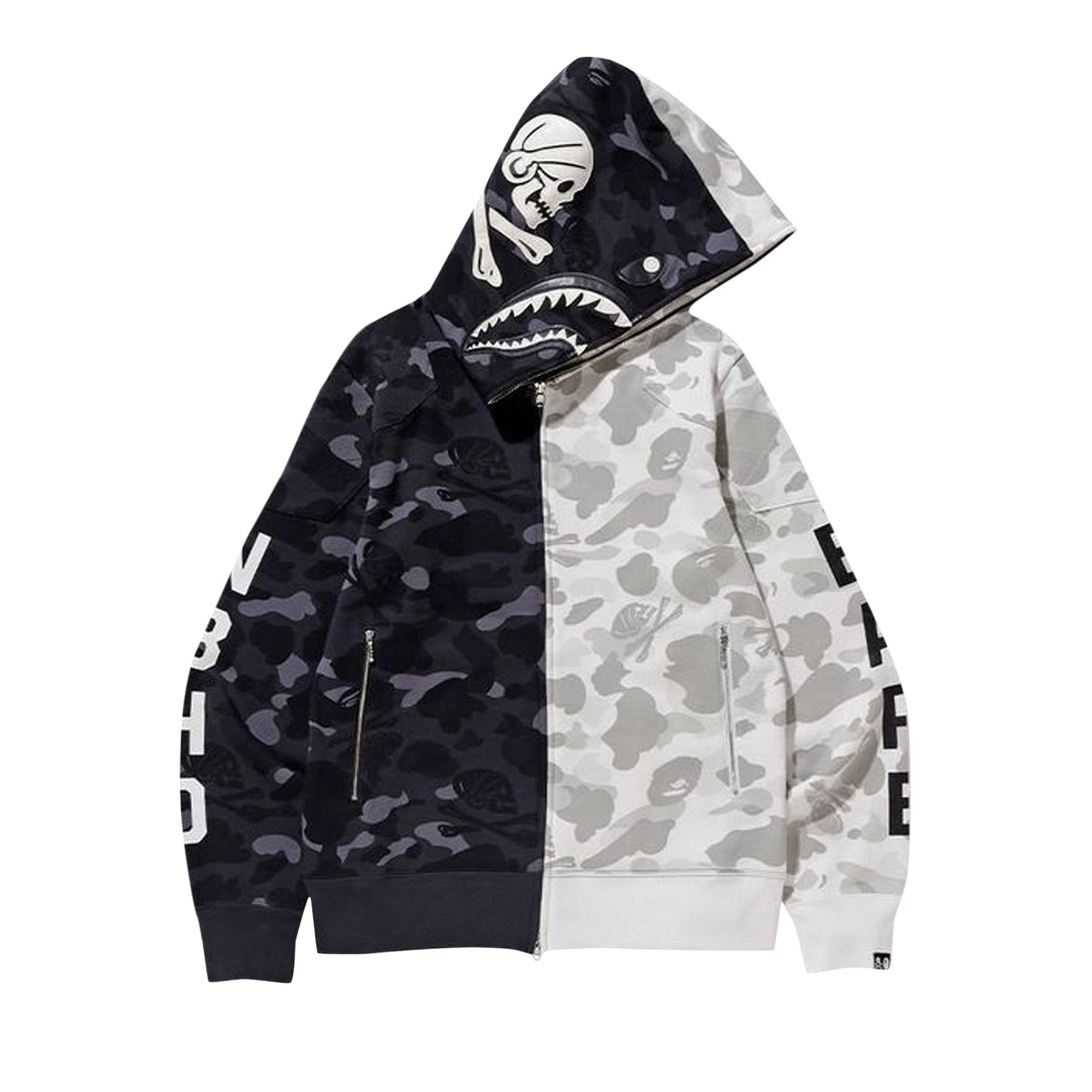 Buy BAPE x Neighborhood Split Camo Shark Full Zip Hoodie 'Black