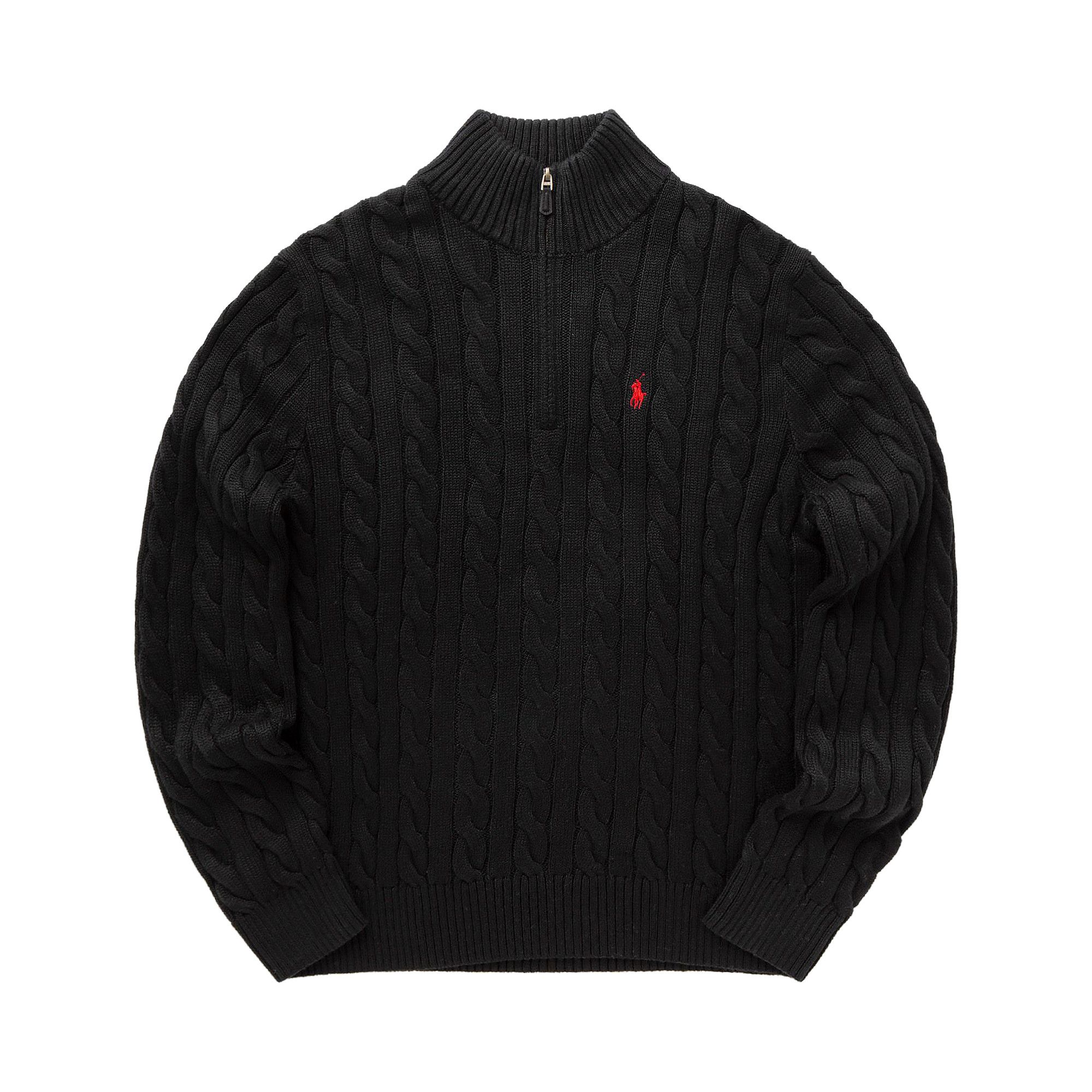 Buy Polo Ralph Lauren Cable Knit Cotton Quarter Zip Sweater 'Black