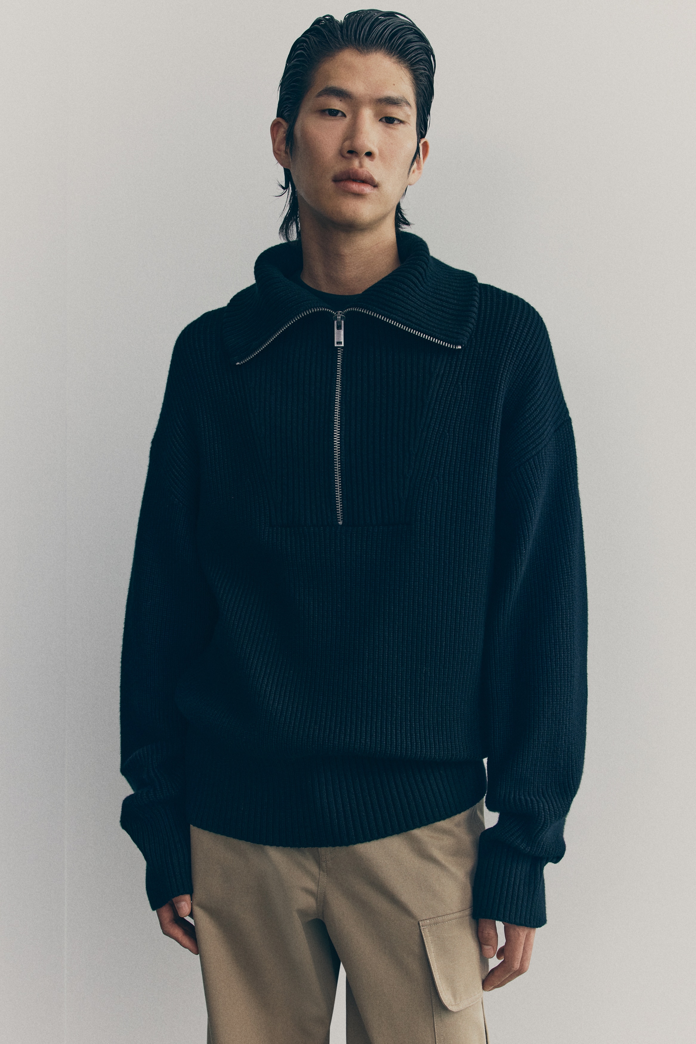 Rib-Knit Half-Zip Sweater - Black - Men | H&M US