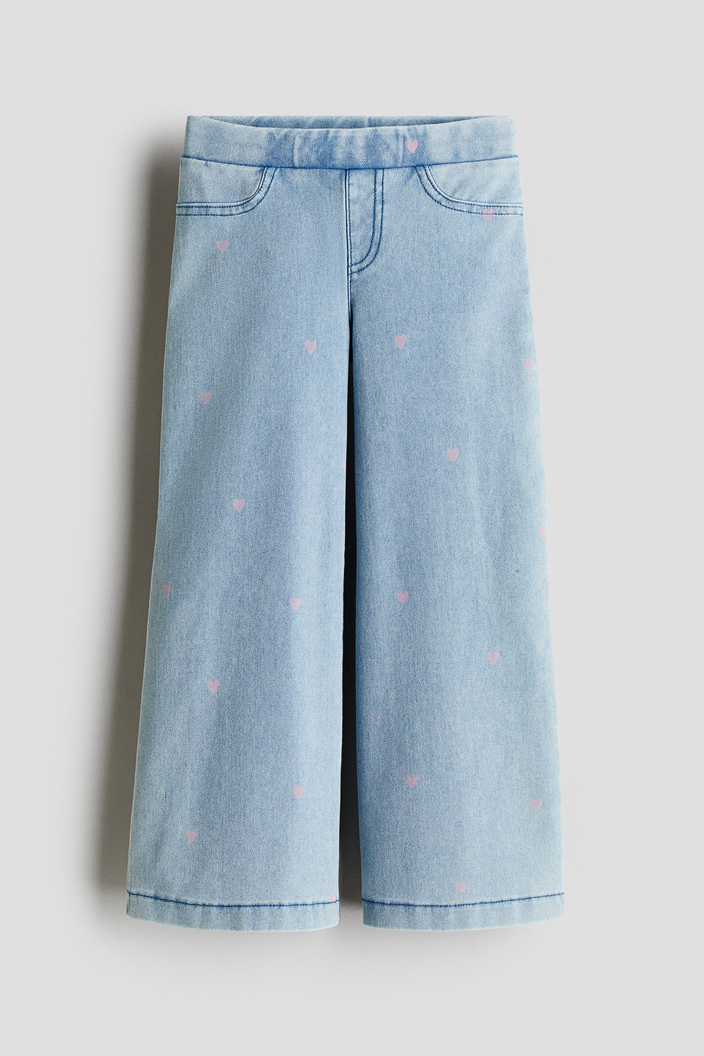 Wide Denim-look Pants - Light denim blue/hearts - Kids | H&M US