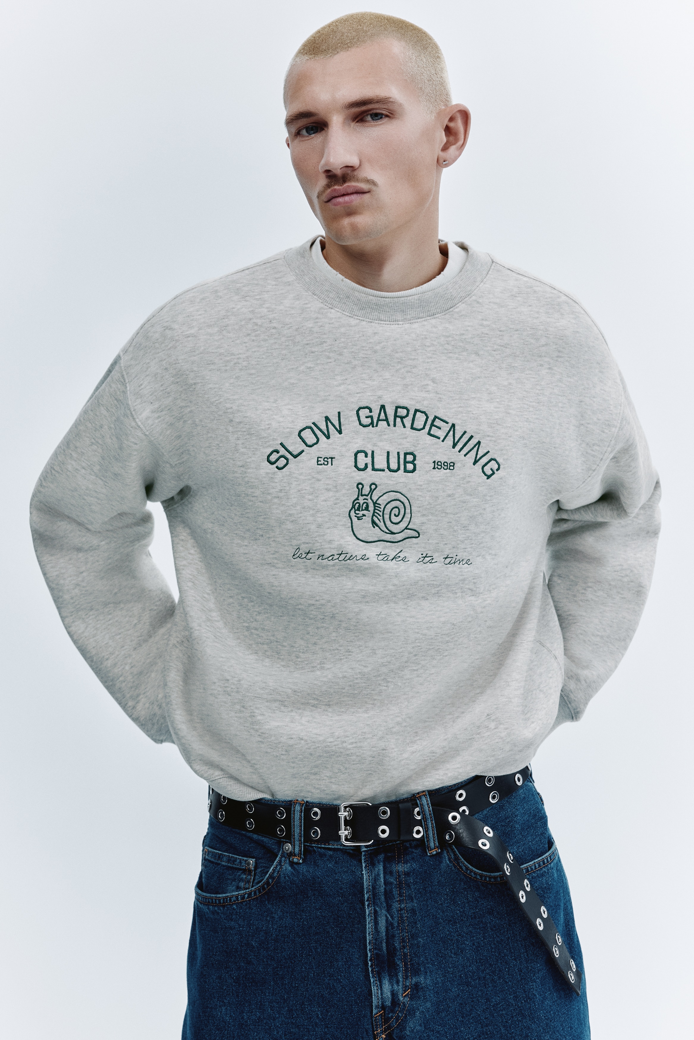 Relaxed-Fit Embroidered-Motif Sweatshirt - Gray/Slow Gardening