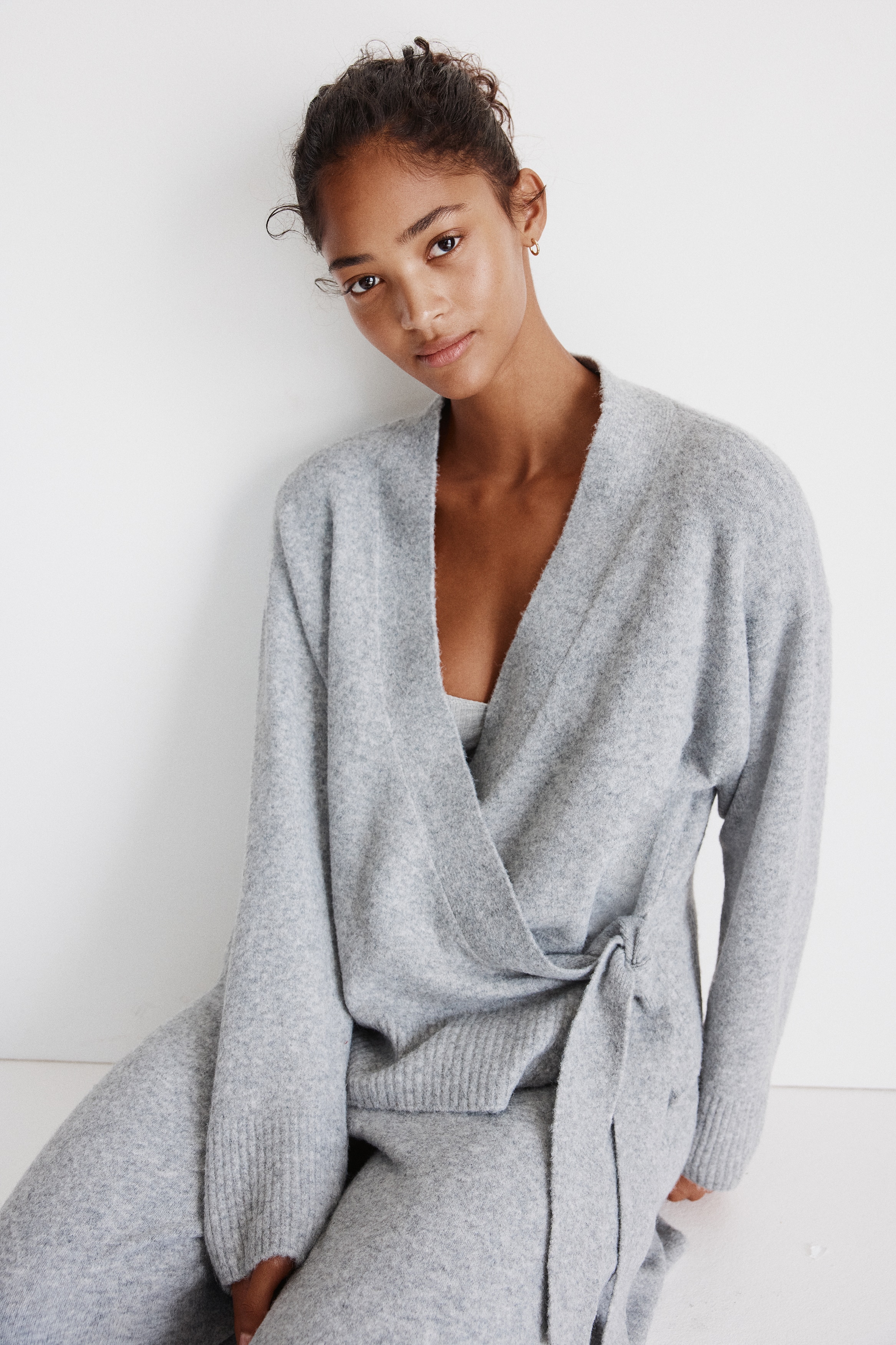 Knit Wrap Cardigan - Gray melange - Ladies | H&M US