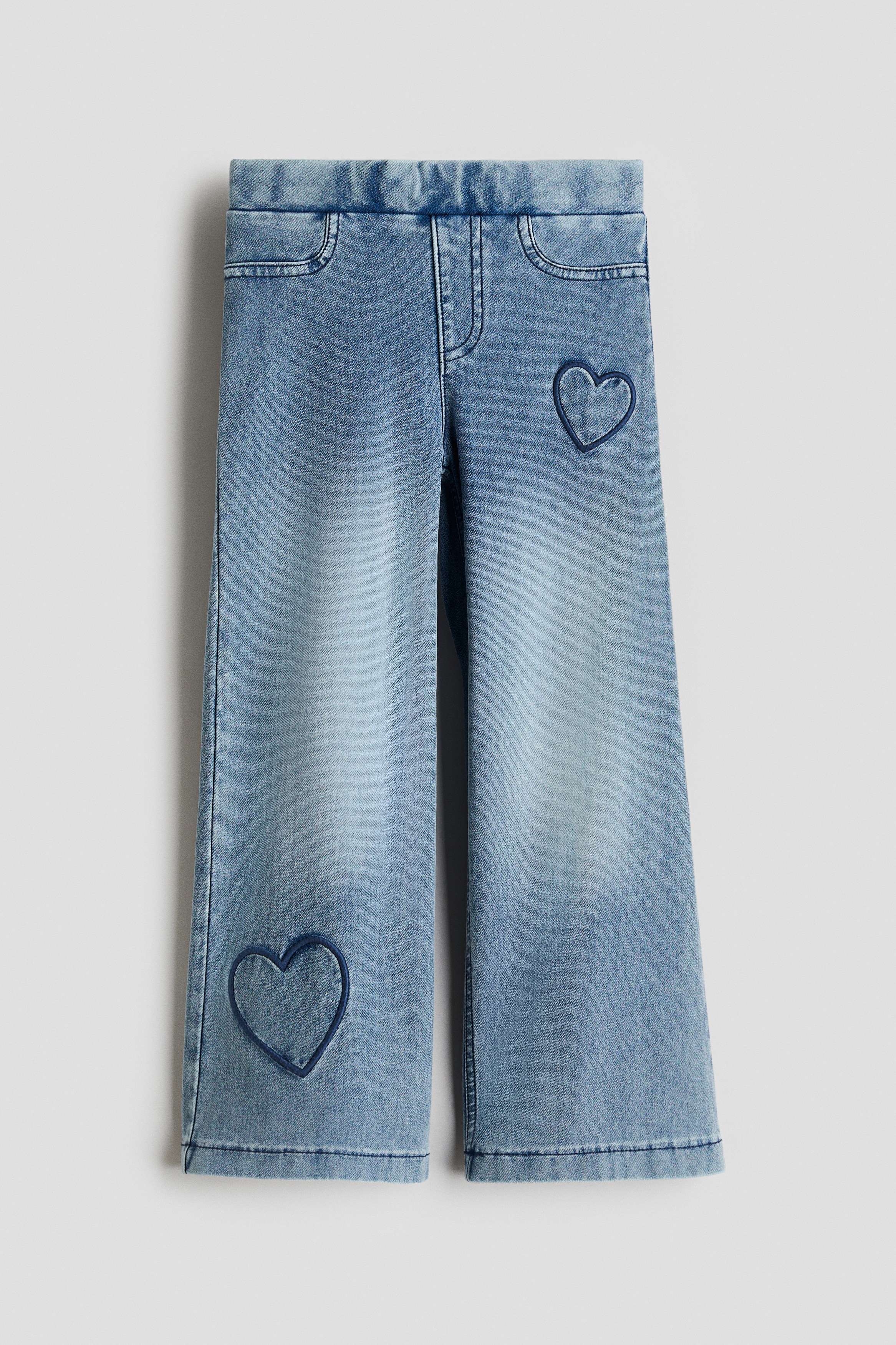 Wide Denim-look Pants - Light denim blue/hearts - Kids | H&M US