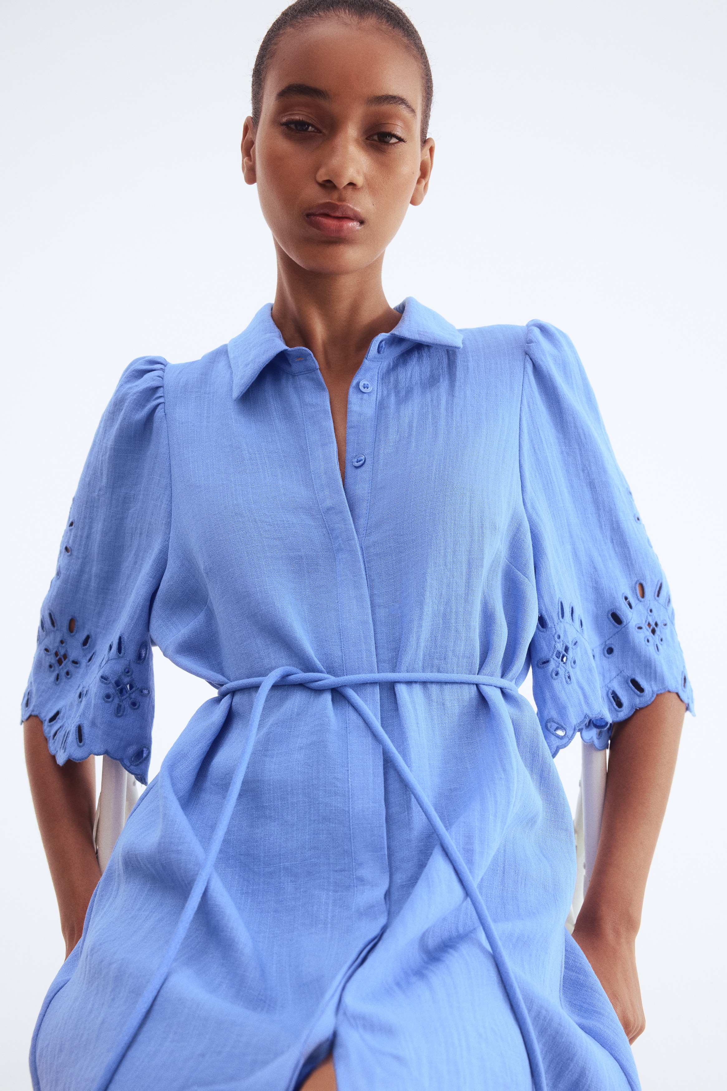 Shirt Dress with Eyelet Embroidery - Blue - Ladies | H&M US