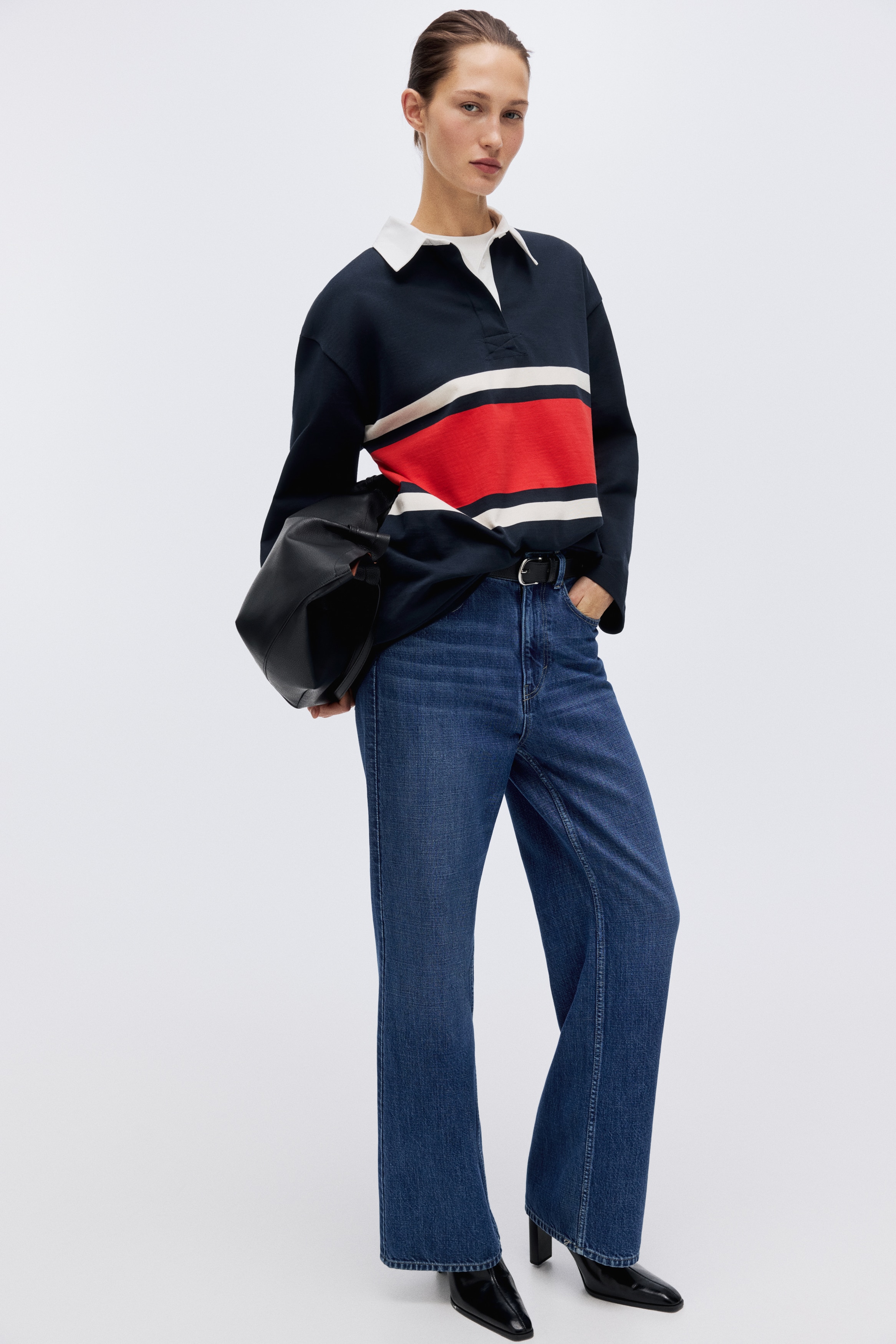 ロングラガーシャツ - ネイビーブルー／ボーダー - レディース | H&M JP