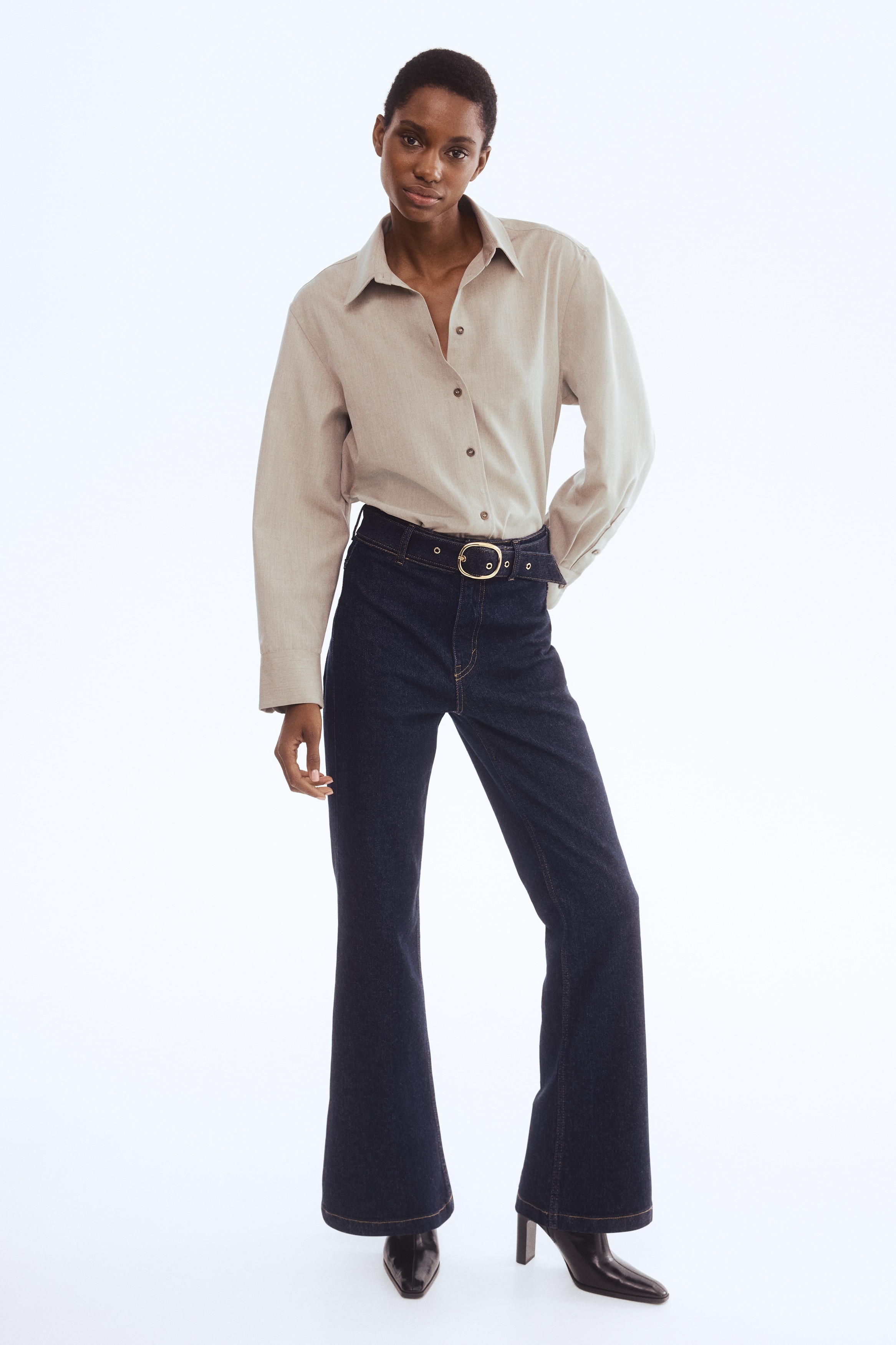 フレアードハイデニム - ダークデニムブルー - レディース | H&M JP