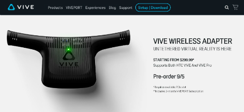 VIVEを無線にする「Wireless Adaptor」、9月に300ドルからで発売へ
