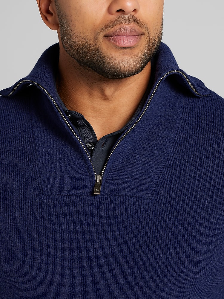 Joseph Abboud Ribbed 1/4 Zip Sweater, Navy Blazer - Blue