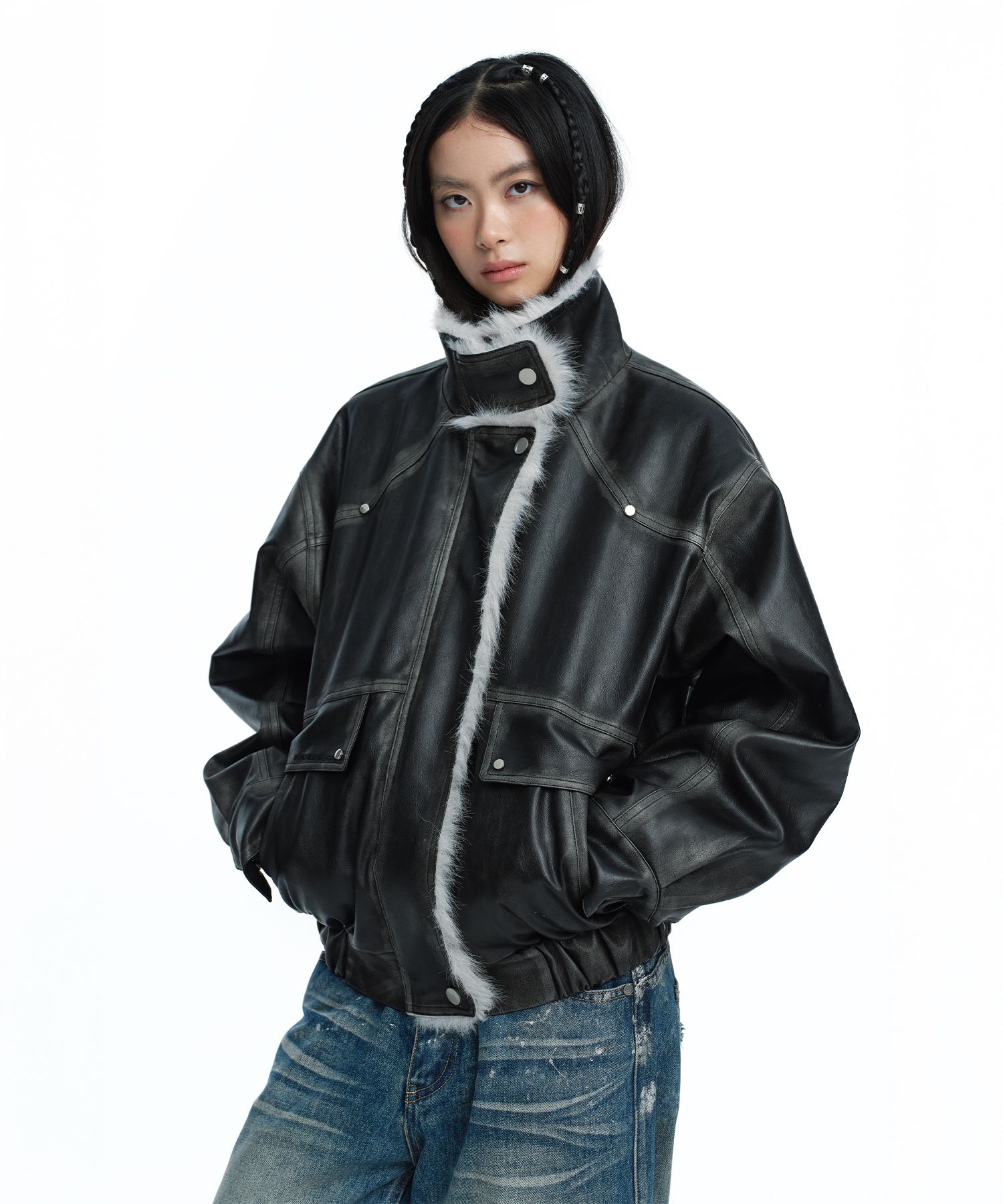 MUSINSA公式 | ROUGHNECK ウォッシングレザームートンジャケットグレー