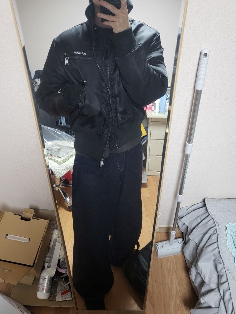 MUSINSA | AAKAM High-Neck Bomber Jacket (Black)