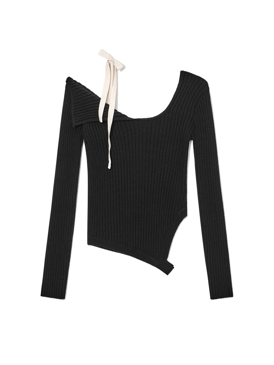 MUSINSA | GLOWNY ISA ASYMMETRICAL KNIT TOP (BLACK)