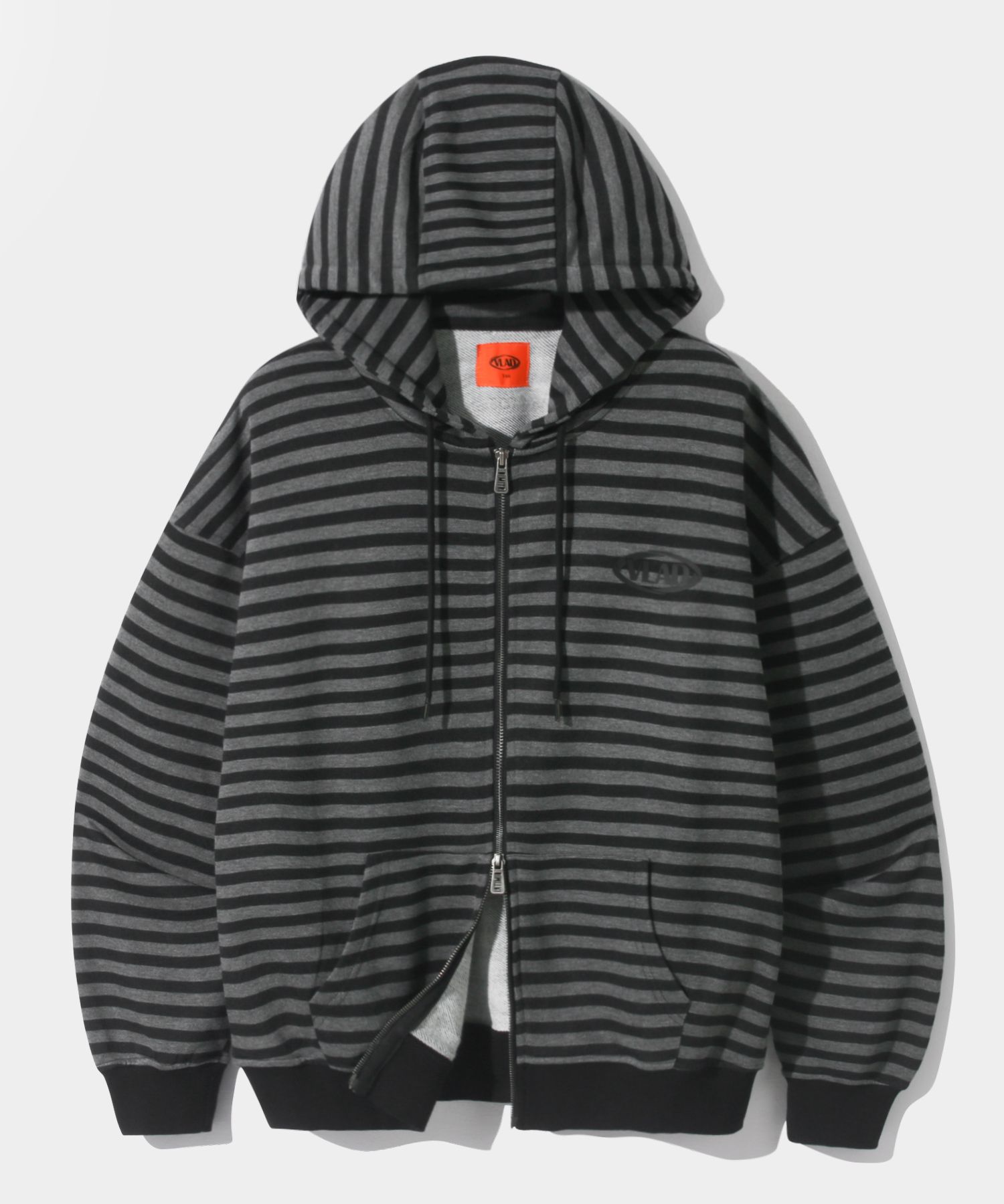 MUSINSA | DIMITRI BLACK VLAD Stripe Logo Hooded Zip-Up_Black & Gray