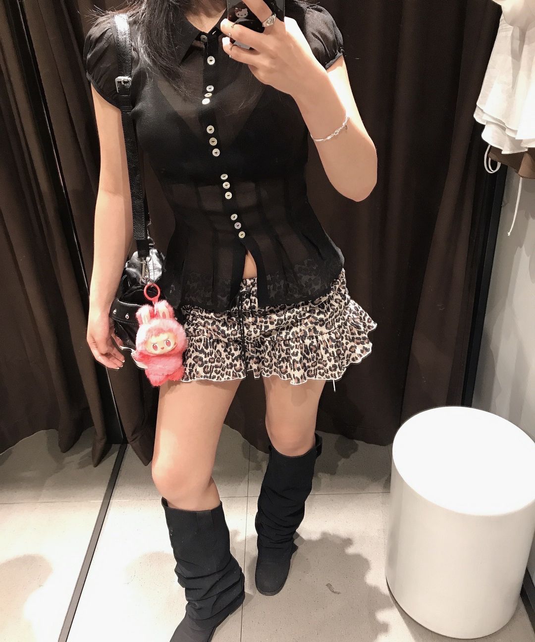 MUSINSA | SCULPTOR Sheer Pleated Hem Blouse Raw