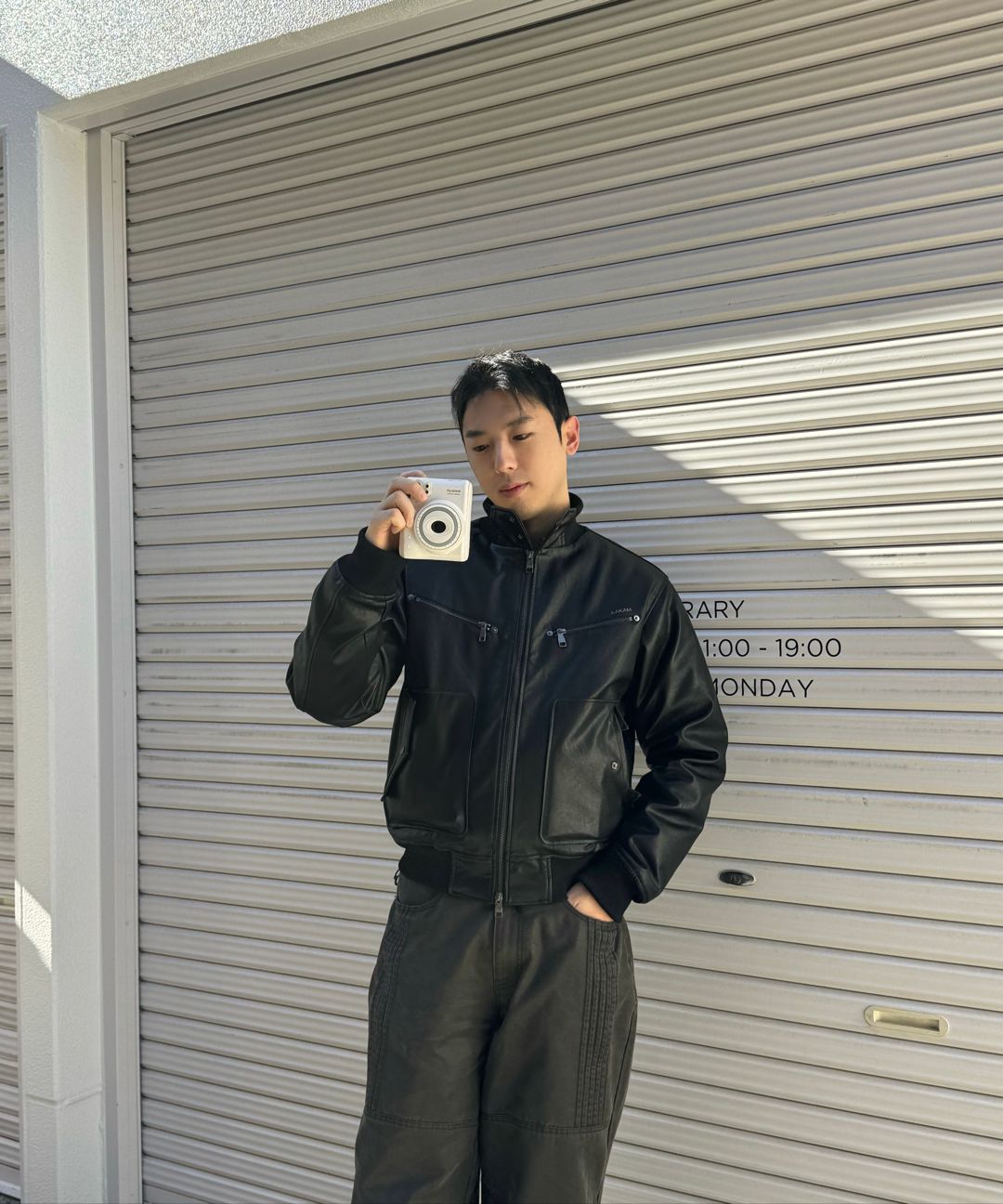 MUSINSA | AAKAM High-Neck Leather Jacket (Black)