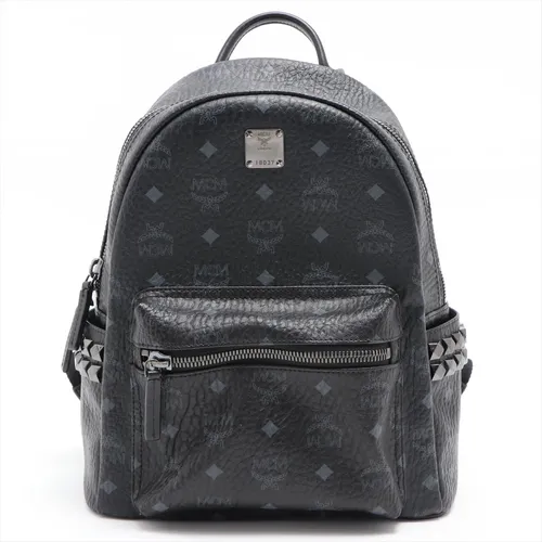 MCM レザー×スタッズ バックパック/リュック ブラック ABランクの