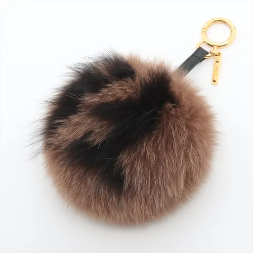 フェンディ ポンポンチャーム ファー チャーム ブラック×ブラウン AB