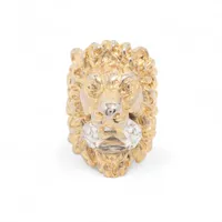 グッチ ライオンヘッド GP×ラインストーン リング シルバー ABランク