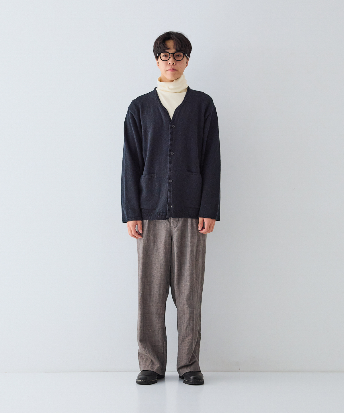 ウールコットン スラブニット キーネックカーディガン｜nest Robe