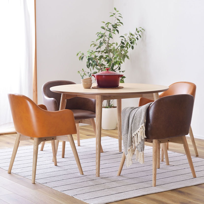 送料無料】 4人用 円形ダイニング 5点セット (丸テーブル+チェア4脚