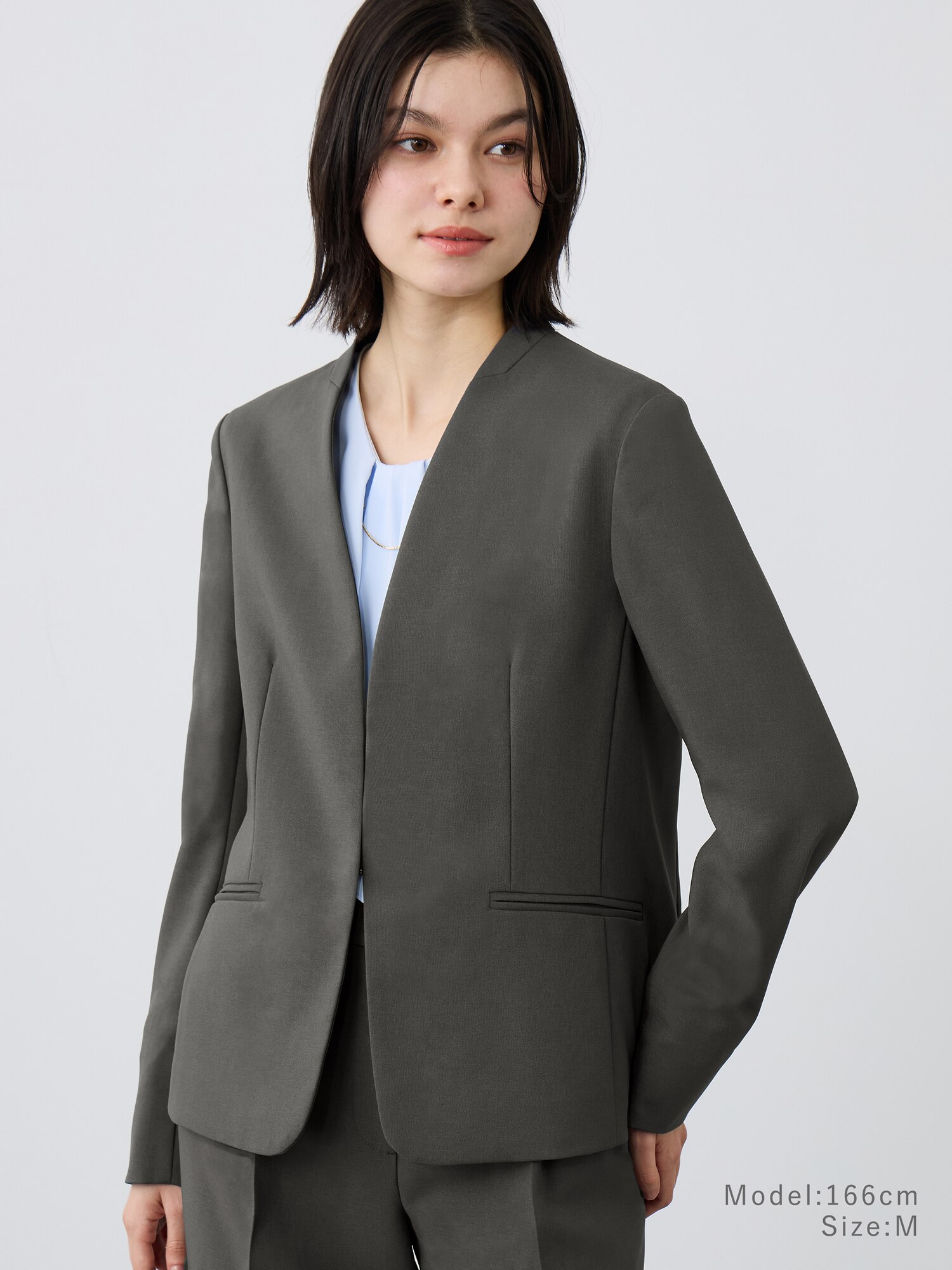 プラステ パンツスーツ ノーカラージャケット セットアップ リネン混