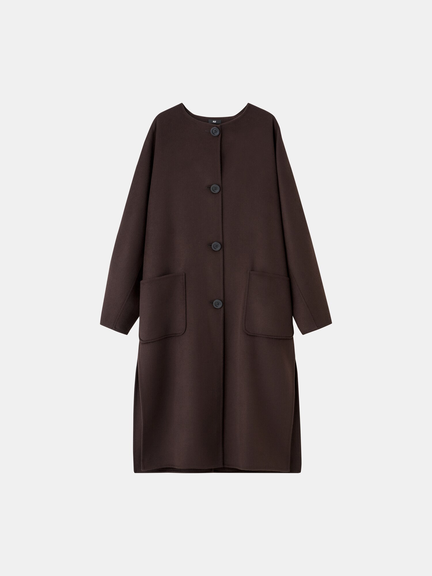 PLST(プラステ)公式 | ウールブレンドリバーカラーレスロングコート