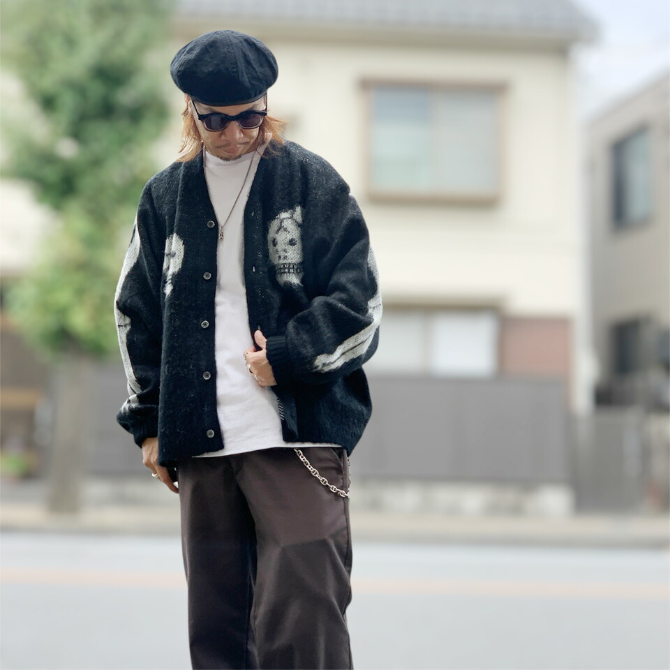 THRIFTY LOOK / RAGLAN SLEEVE SOUVENIR CARDIGAN - SKULL