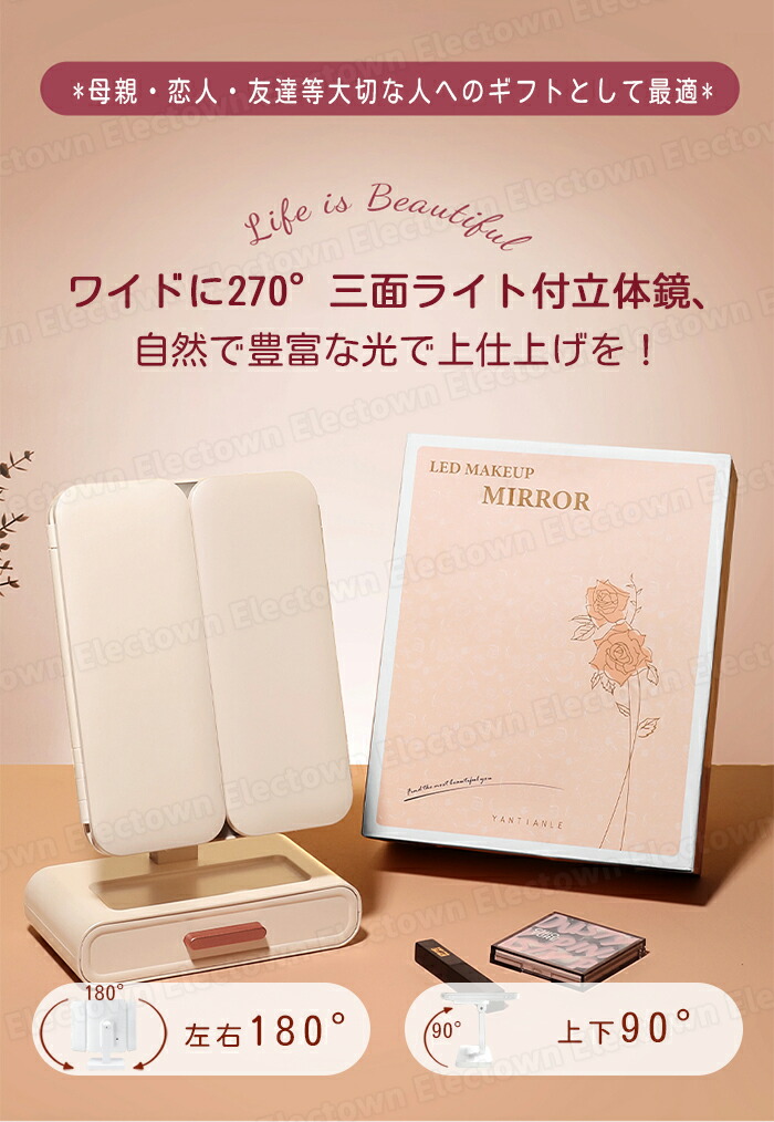 楽天市場】高級感 72個高輝度LED採用 2倍3倍10倍拡大 三面鏡 卓上