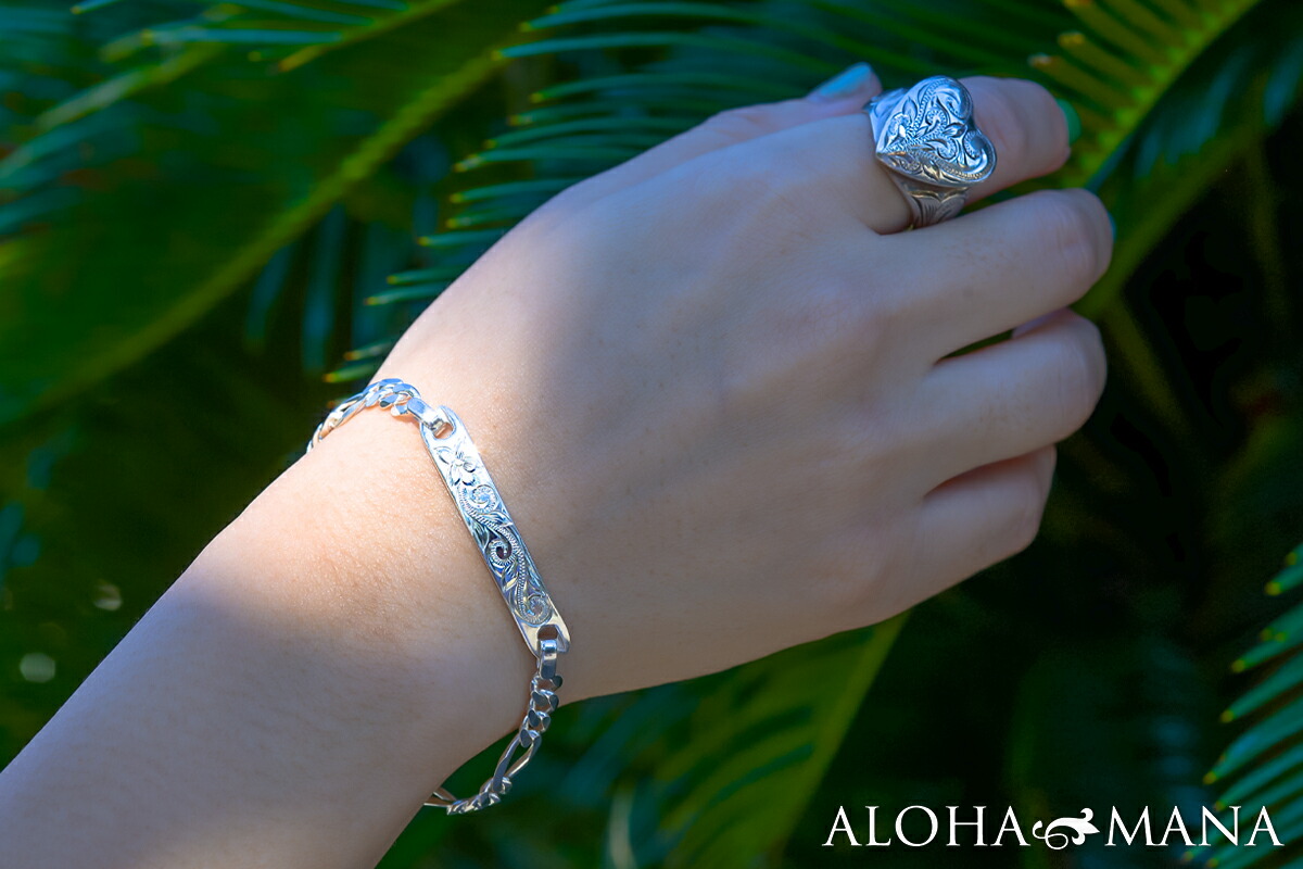 ブレスレット ハワイアンジュエリー エングレーブド プレート フィガロ