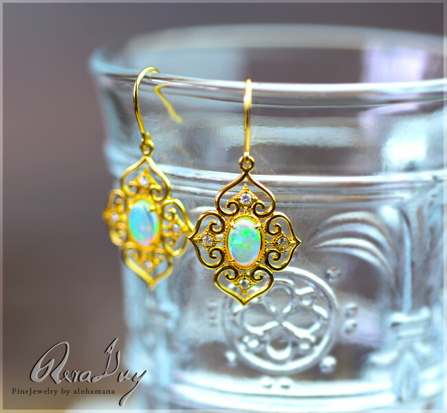 RERALUy)オパール ピアス レディース 女性 アクセサリー K18 k18