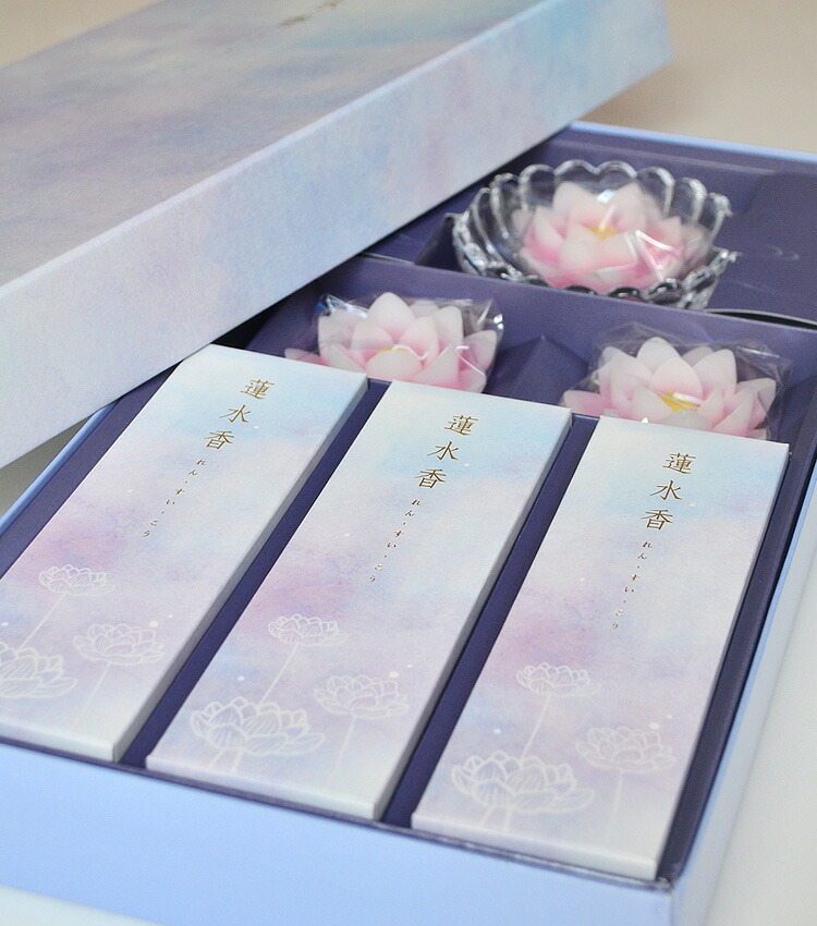 楽天市場】「蓮水香」白檀の香り/蓮型ローソク［ピンク］セット〔紙箱