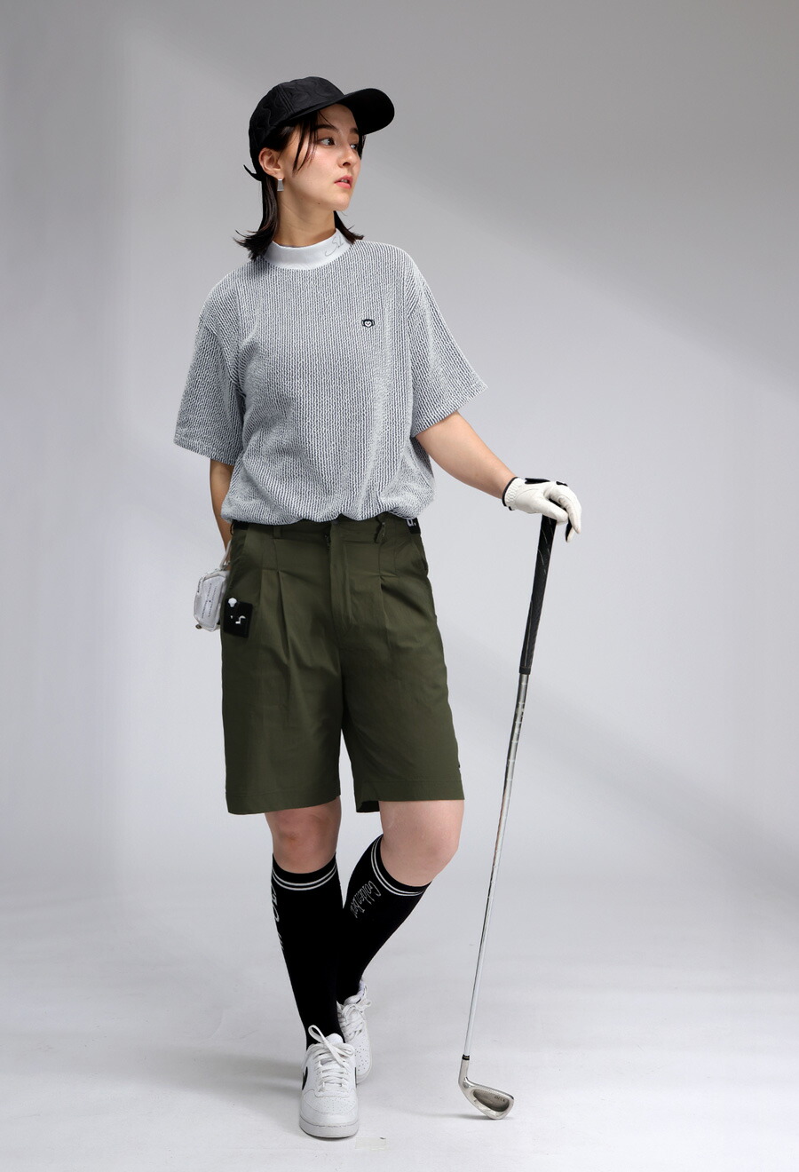 ストライプトップス レディース ゴルフウェア 半袖 送料無料・(500