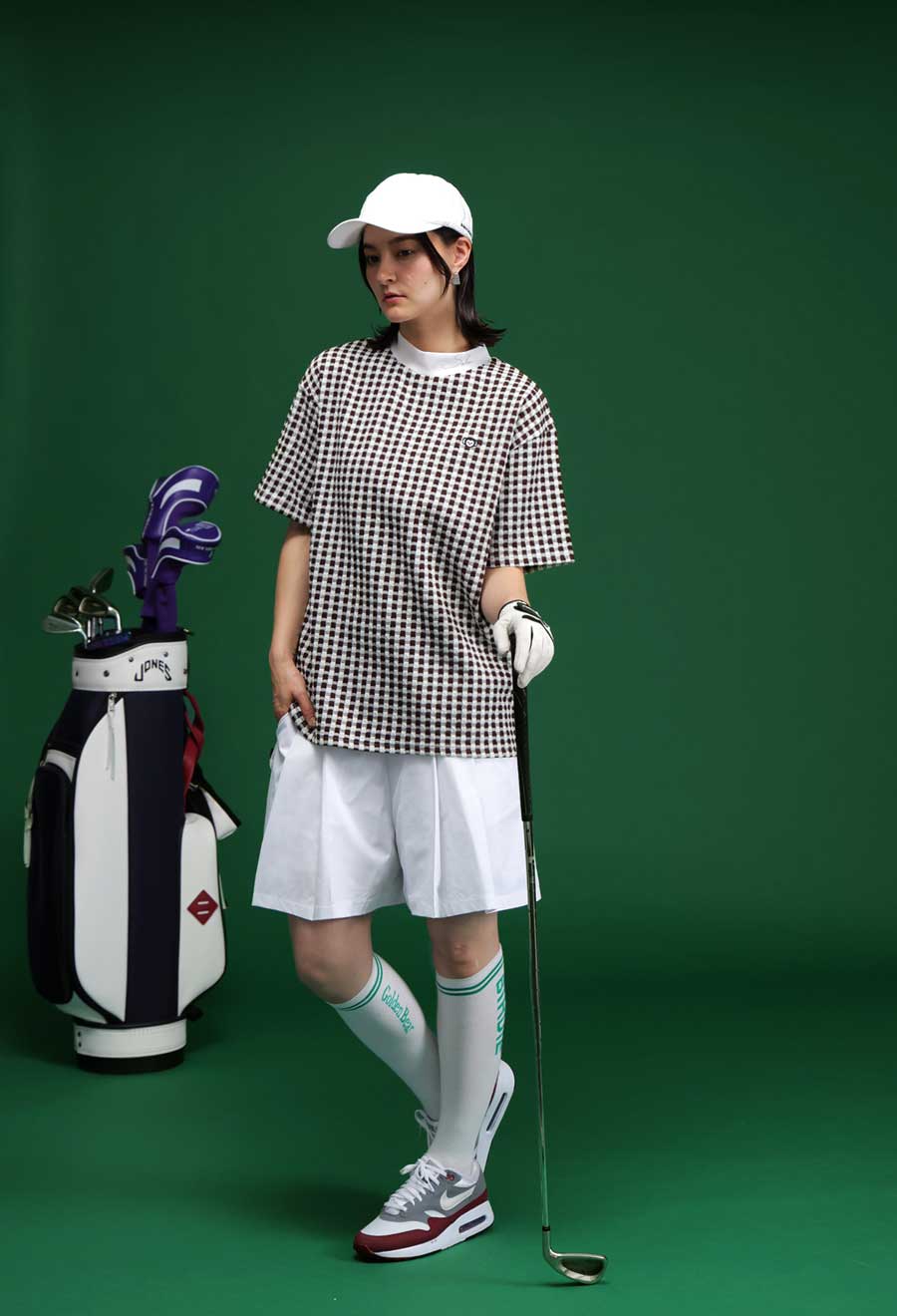 チェック柄トップス レディース ゴルフウェア 半袖 送料無料・(100