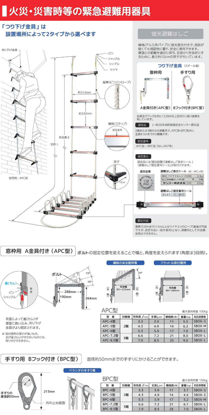 楽天市場】タイタン 蛍光避難はしご 3階用 APC-8.5型 有効長7.9m