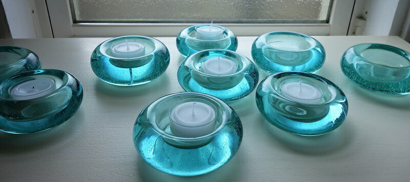 楽天市場】キャンドルホルダー 1個 ガラス キャンドル付き 水色