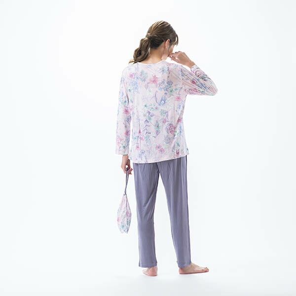mila schon】シルク ニット 花柄 × 無地 レディース パジャマ [ポーチ