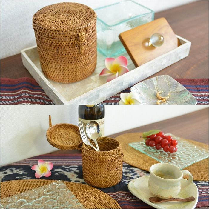 楽天市場】バリ雑貨 アタ カゴ 綿棒入れ バスケット 収納 円筒型 蓋