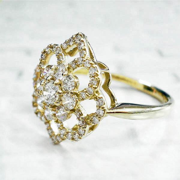 楽天市場】k18 ダイヤモンド 0.7ct リング 指輪 フラワー 花 取り巻き