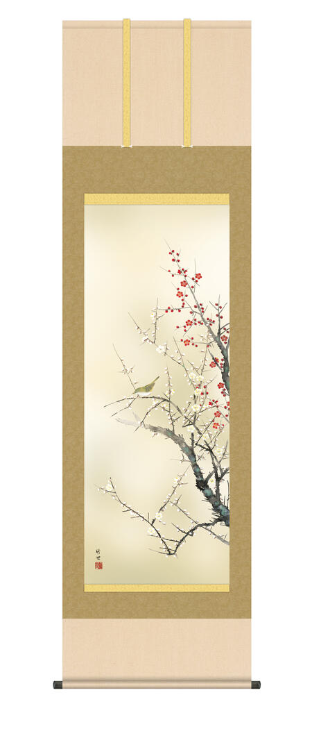 楽天市場】掛け軸 掛軸 春掛け 花鳥画 「桜花に小鳥」西尾香悦 ＜送料