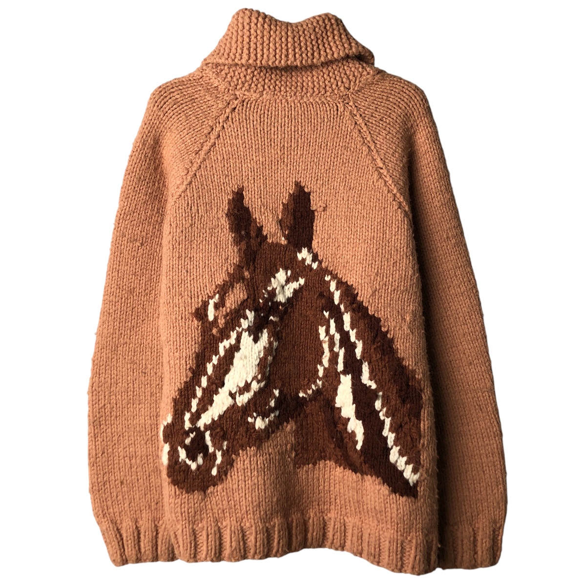 古着 ～70年代 UNKNOW 総柄 馬柄 カウチンセーター メンズL相当