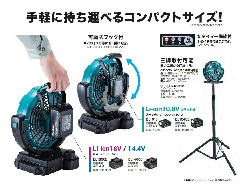 楽天市場】マキタ 扇風機 10.8V充電式ファン（スライド式バッテリー用