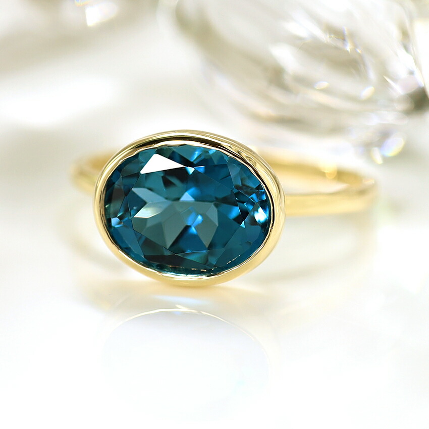 楽天市場】大粒 10×8ミリ ロンドンブルートパーズ K10ゴールド リング