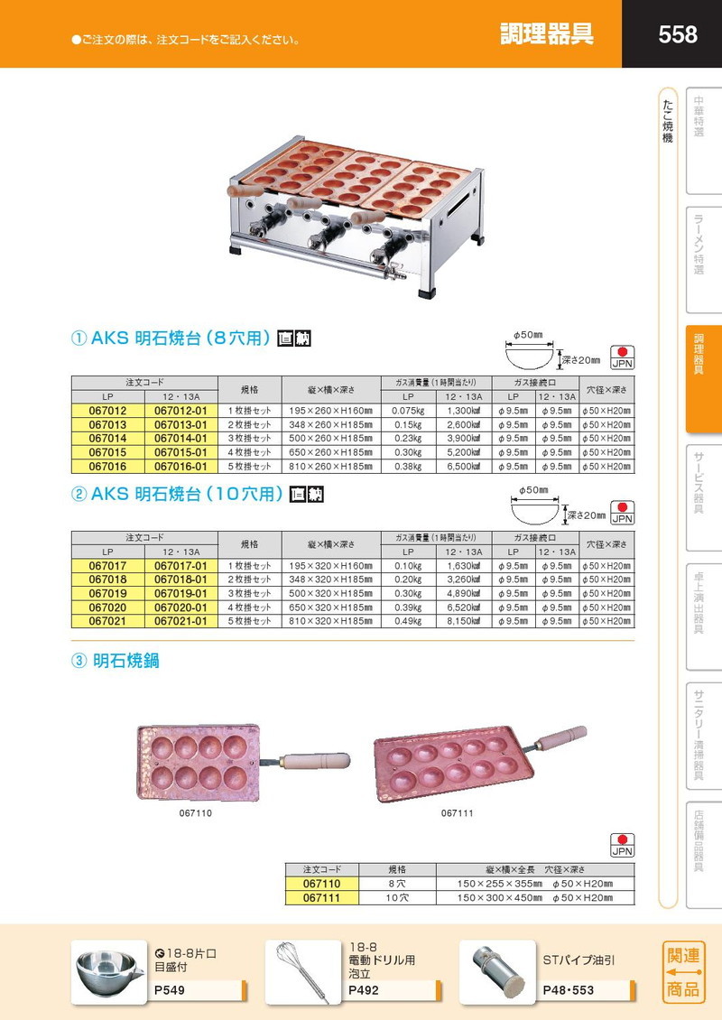楽天市場】AKS 明石焼き台（8穴用） 3枚掛けセット プロパンガス（LP