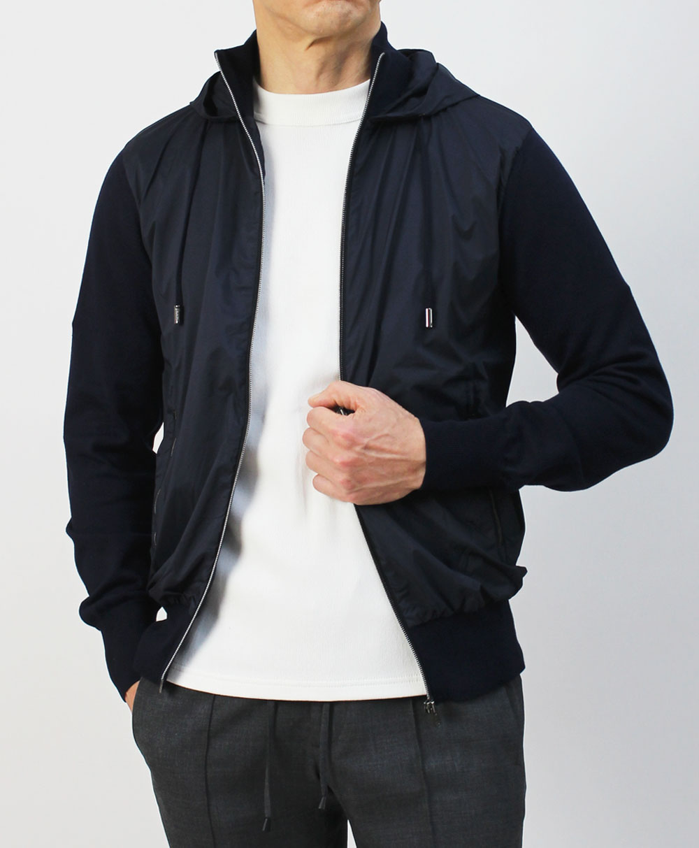 ヘルノ / HERNO / 撥水 超軽量 ナイロン × 18ゲージニット 切り替え