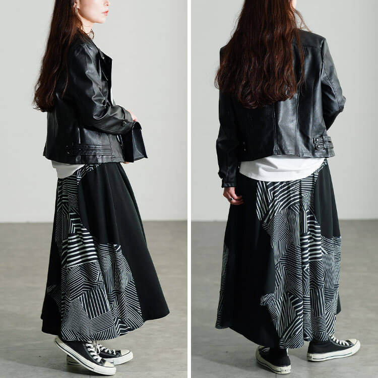 大きいサイズ レディース 幾何学模様切り替えスカート gold463