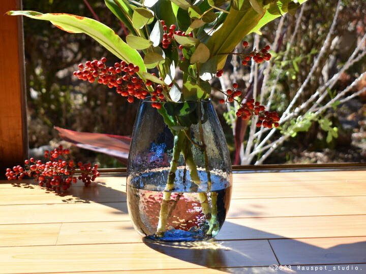 楽天市場】フラワーベース 枝物 ガラス おしゃれ 青 クリア Lサイズ