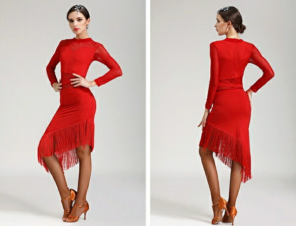 楽天市場】ラテンドレス 社交ダンス 衣装 レディース 長袖 フリンジ