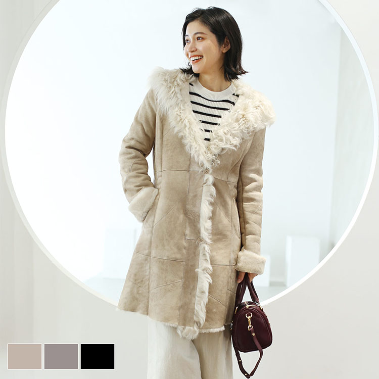 楽天市場】ムートンコート レディース 冬 フード付き ベージュ/ライト